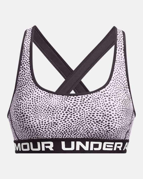 Women's Armour® Mid Crossback Printed Sports Bra in Purple image number 3